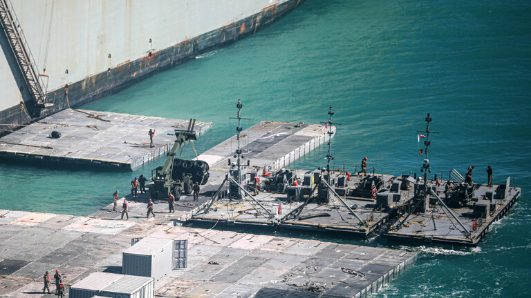 Austin explains some information about the floating aid dock off the coast of Gaza and how to protect it