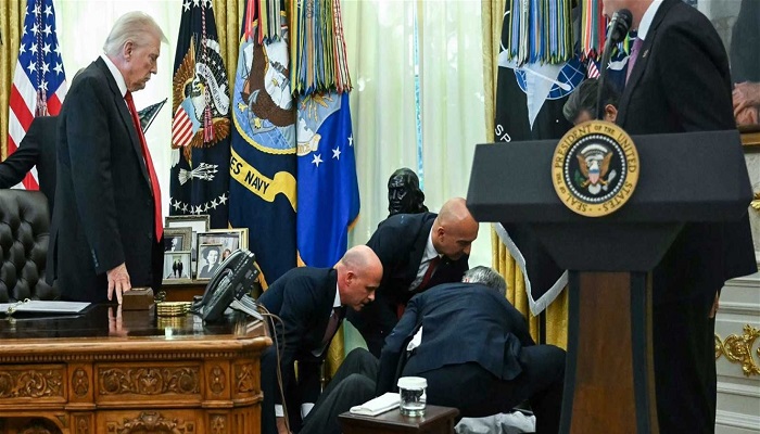 انهيار أحد ضيوف البيت الأبيض أمام ترامب والكاميرات